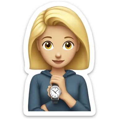 Blonde girl looking at her watch sticker