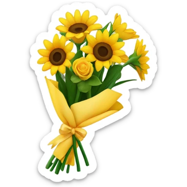 A bouquet of sunflowers, yellow roses, yellow tulips sticker