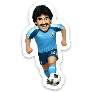 maradona sonriendo y levantando el pulgar con una camiseta que diga kicks to win sticker