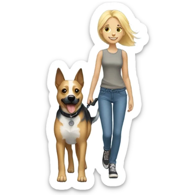 Blonde girl walking a blue heeler sticker