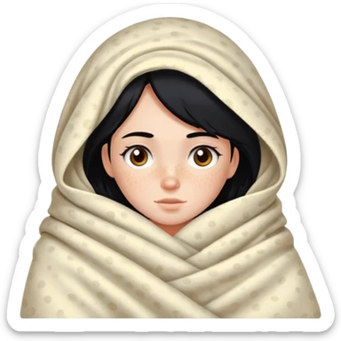 girl with freckles and black hair in a blanket sticker
