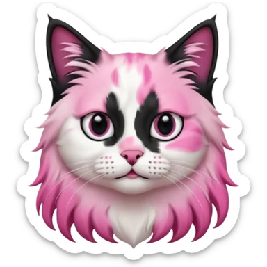 black and white long hair cat. black nose. black splotch near nose (on the right side). white chest. sticker