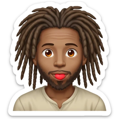 A black man with dreads with heart eyes and a bram out of his mouth sticker