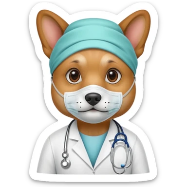 doctor dog wearing medical mask sticker