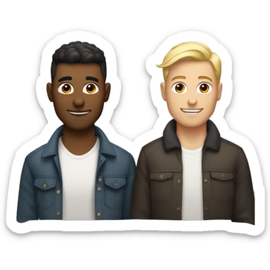 Gay male white throuple. One with face tattoos and brown hair, one with brown hair, and one with blonde hair sticker