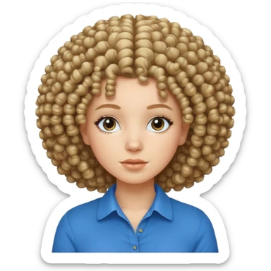 white girl with curly afro and blue shirt sticker