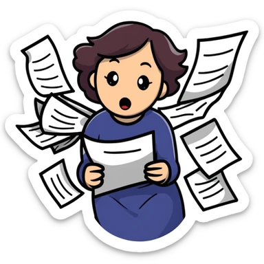 scared woman with flying papers around her sticker