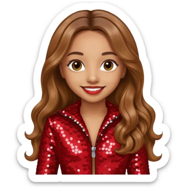 Jade Thirlwall from Little Mix with long light brown hair, red sequin outfit sticker