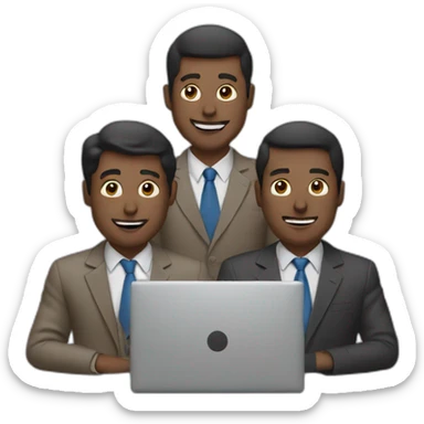 three men with a laptop sticker