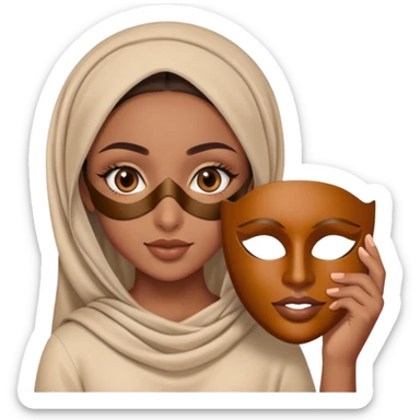 A  beautiful marrocan girl holding a brown mask sticker