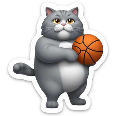 grey fat cat playing basketball sticker