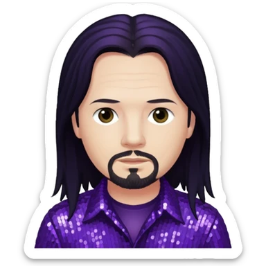 Jonathan Davis with long black hair, purple sequin shirt sticker