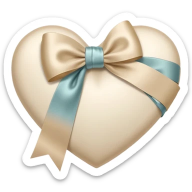 white heart with beige bow, bow on side sticker