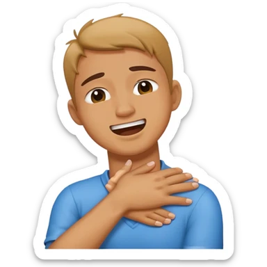 Arms crossed holding neck choking laughing and crying  sticker