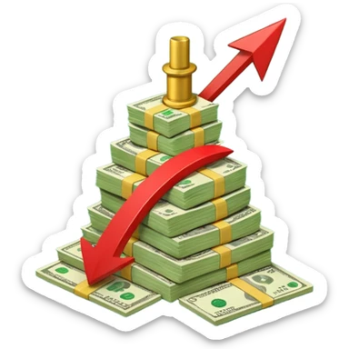 a pile of money infront of strategy paper with red arrow up sticker