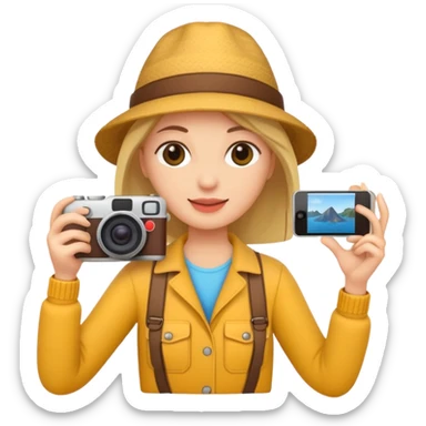 tourist woman holding camera sticker