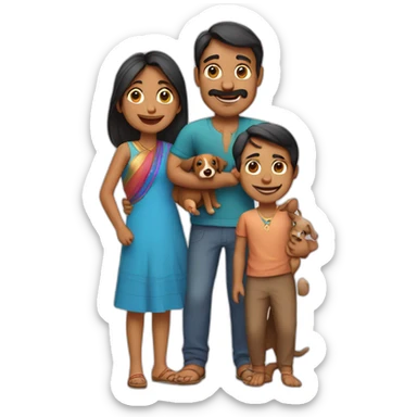 Indian family with a dog and one daughter and one son sticker