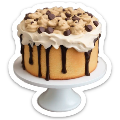 Angel food cake with vanilla buttercream icing topped with peanut butter chocolate chips sticker