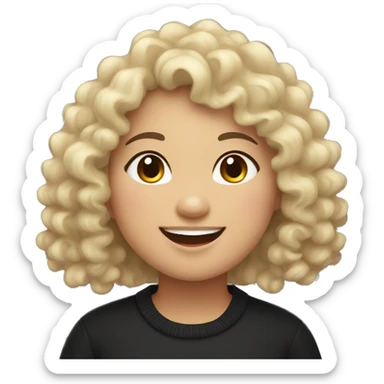 asian chubby curly haired girl smiling with teeth, wearing black sweater  sticker