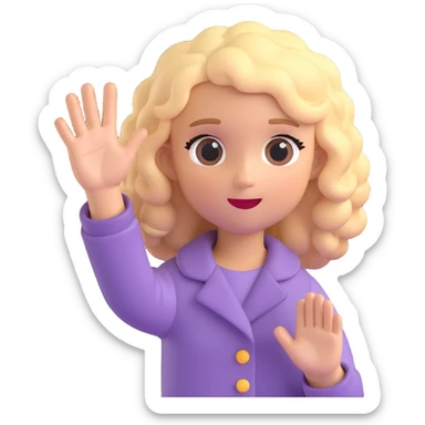 cute blonde girl with curly hair, hand raised to signal stop sticker