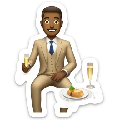 Tan Male Passenger in first class with champagne sticker