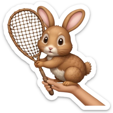 A hand held net catching a rabbit sticker