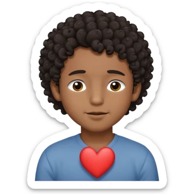 Brown boy with curly hair dreaming abouthis girlfriend small smirk on his face eyes closed with a little heart next to him sticker