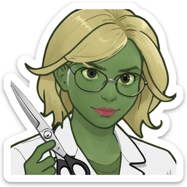 blonde doc with scissors sticker