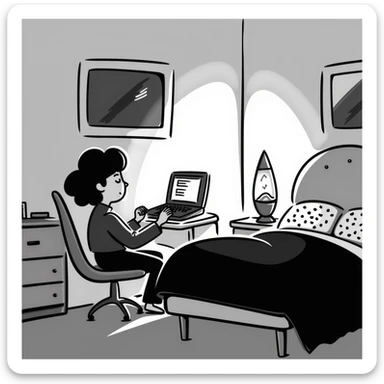 A bedroom lit by a lava lamp and an open laptop running early 2000s MSN Messenger

 sticker