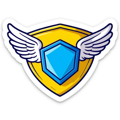 Premium shield badge with angel wings and a big shiny blue diamond in the center with VIP text sticker