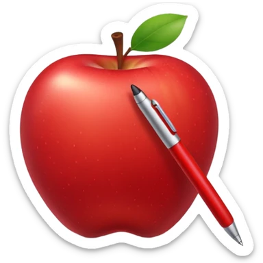 Pen stuck in an apple sticker