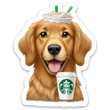 Red Golden retriever with starbucks sticker