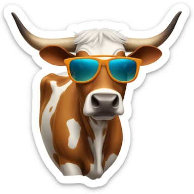 Longhorn cow wearing cool sunglasses  sticker