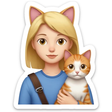 person with cat on their shoulder sticker