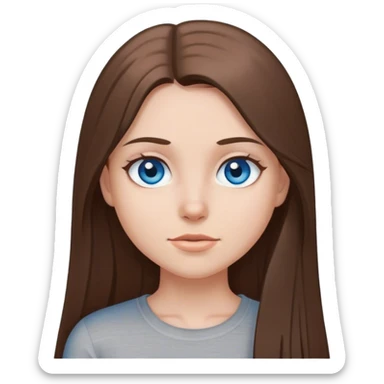 Girl with long straight hair, with blue eyes in a gray top sticker