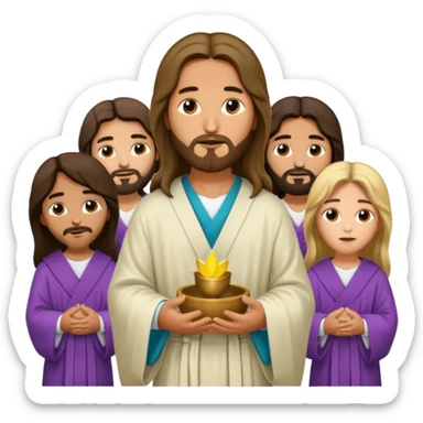 Jesus with his disciples and followers, a group of people gathered around Jesus sticker