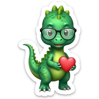 dinosaur in glasses holding hearts sticker