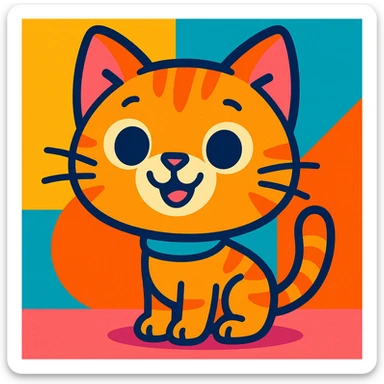 sweet cartoon cat, small body, oversized head, bright colors, smiling, vibrant toon style sticker