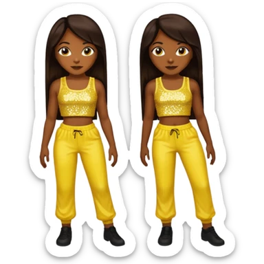 Chilli from TLC with long dark brown hair, yellow sequin crop top and pants, dark skin  sticker