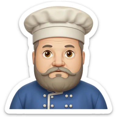 medieval fat chef, middle-aged, bearded, sly, grim-faced emoji sticker