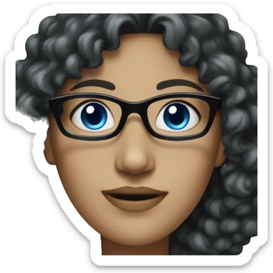 pale female with black glasses, blue eyes and dark curly hair  sticker