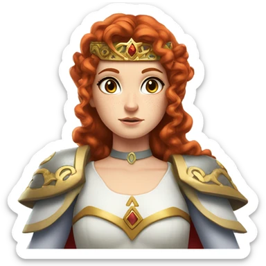 a white girl with long red curly hair and freckles, cosplaying Princess Zelda posing and being serious sticker