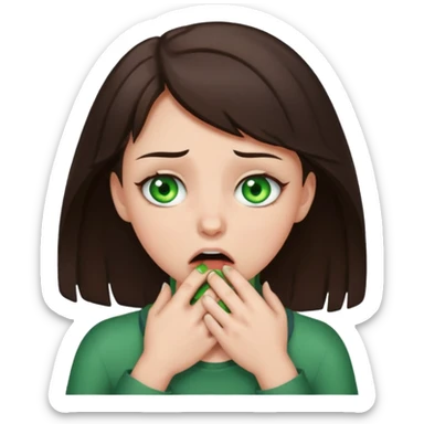 Brunette girl with green eyes choking herself sticker