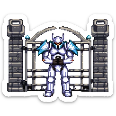 gatekeeper standing in front of a gate, arms crossed sticker