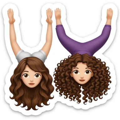 spell confusion — long wavy brown hair tattooed woman and short tight curly brown hair woman — scroll upside down sticker