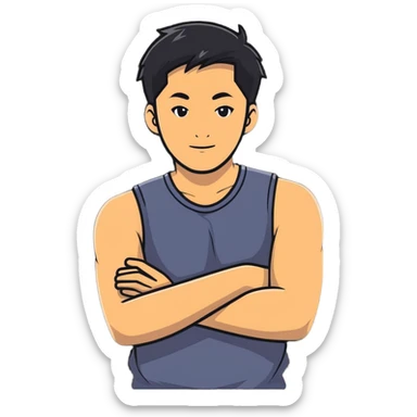 asian guy, arms crossed sticker