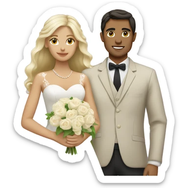 Blonde woman and tan man with dark hair wedding sticker