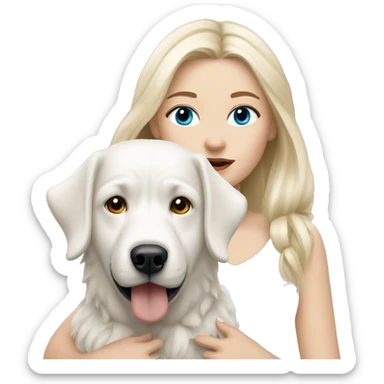 blonde girl with blue eyes with a West Highland white dog sticker