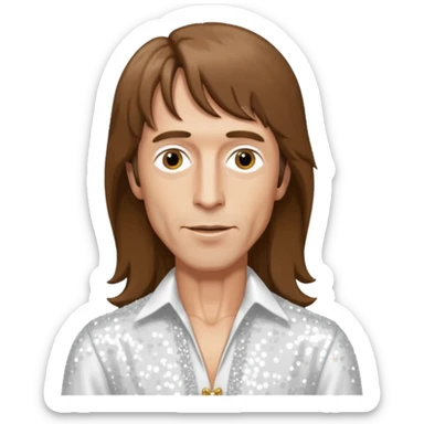 Robin Gibb from Bee Gees with long brown hair, white sequin outfit  sticker