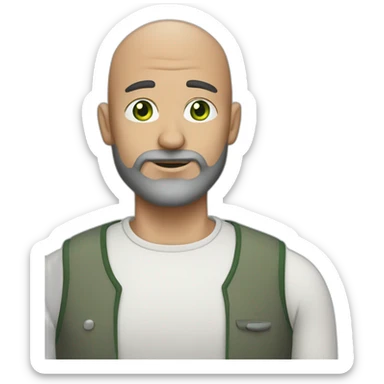 Man 40 years bald with grey and black beard green eyes sticker
